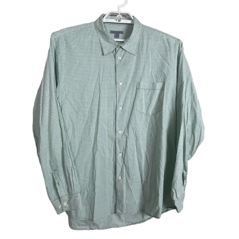 Martin Gordon‎ Button Up Shirt Mens XL Green White Check Cotton Long Sleeve